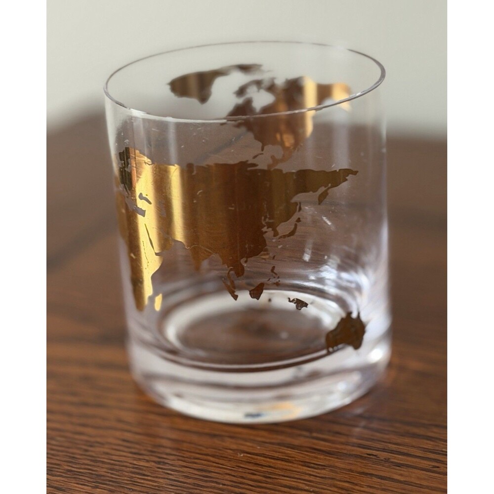 WORLD MAP OLD FASHIONED BAR GLASS BOURBON LIQUOR COCKTAIL HIGHBALL GLASS